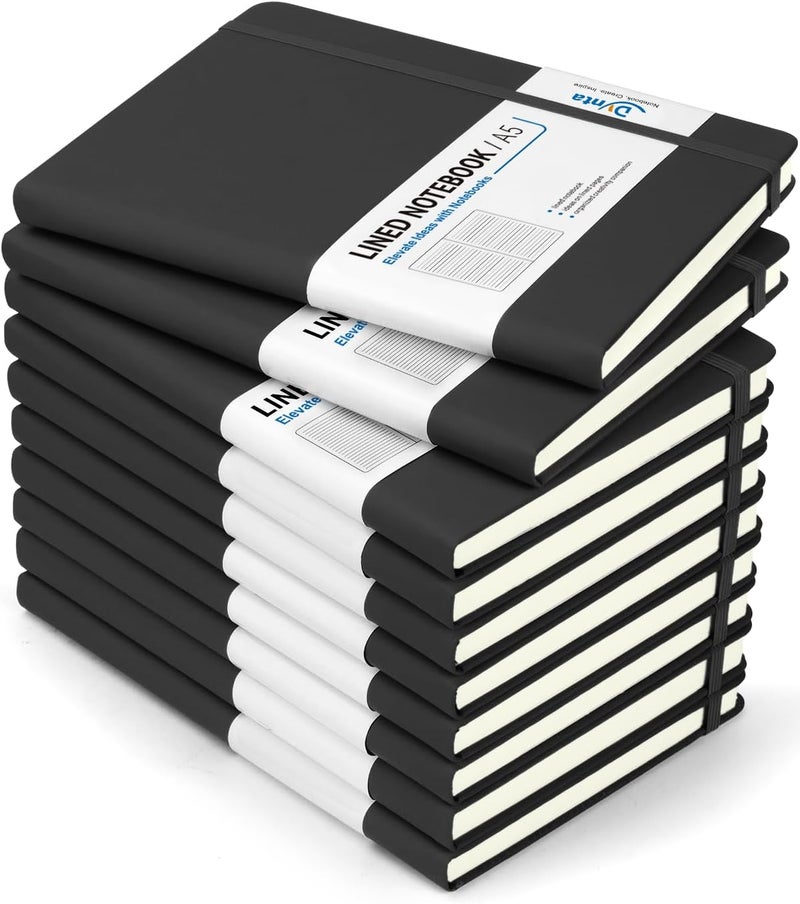Dynta Hardcover Journal Notebooks, 10 Packs A5 Lined Journals Bulk for Writing 200 Pages/100Sheets, 8.4 x 5.8 inch, Classic Ruled Notebook for Work/Travel/College/Note Taking(Black) - Image 1